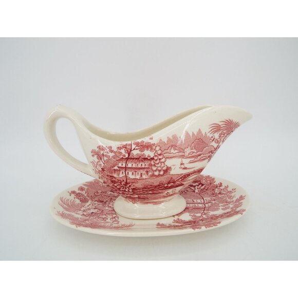 Vintage Royal Staffordshire Clarice Cliff Tonquin Gravy Boat with Underplate - Picture 3 of 13